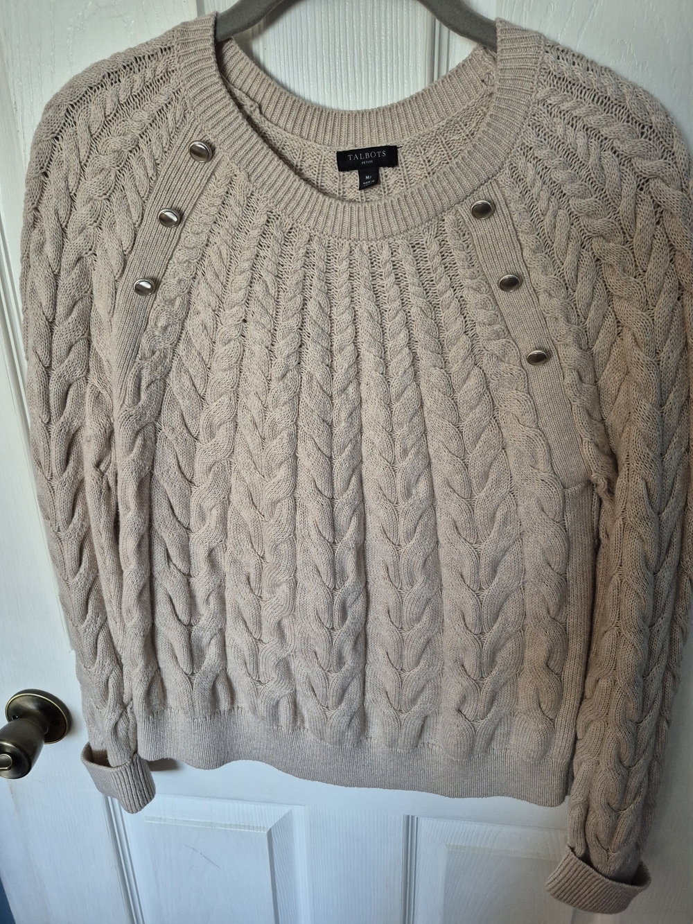 Talbots Cream Cable-Knit Button-Accent Sweater